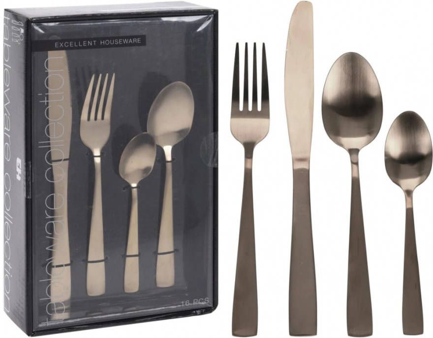 Excellent Houseware 16 delige Bestekset matgoudkleurig